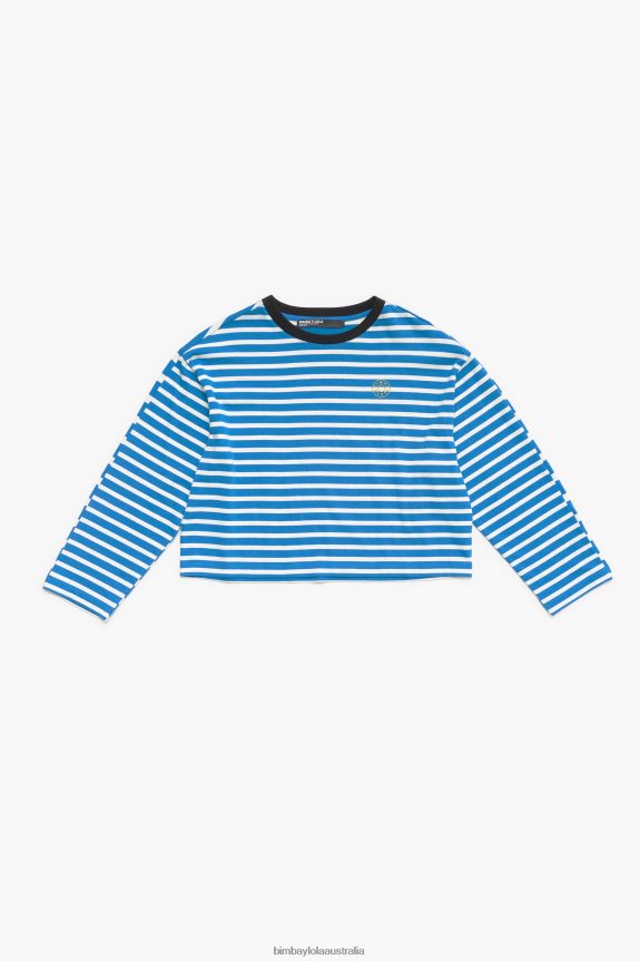Clothing 4062VZ318 Blue Bimba Y Lola Striped Cotton T-Shirt
