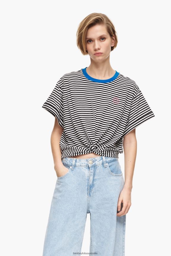 Clothing 4062VZ320 Black And White Bimba Y Lola Knot Boxy T-Shirt