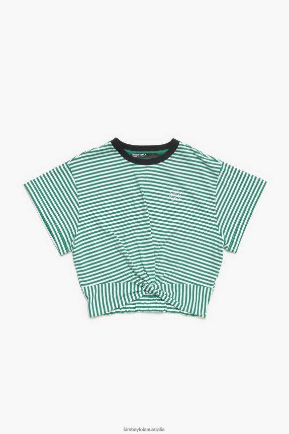Clothing 4062VZ321 Green And White Bimba Y Lola Knot Boxy T-Shirt
