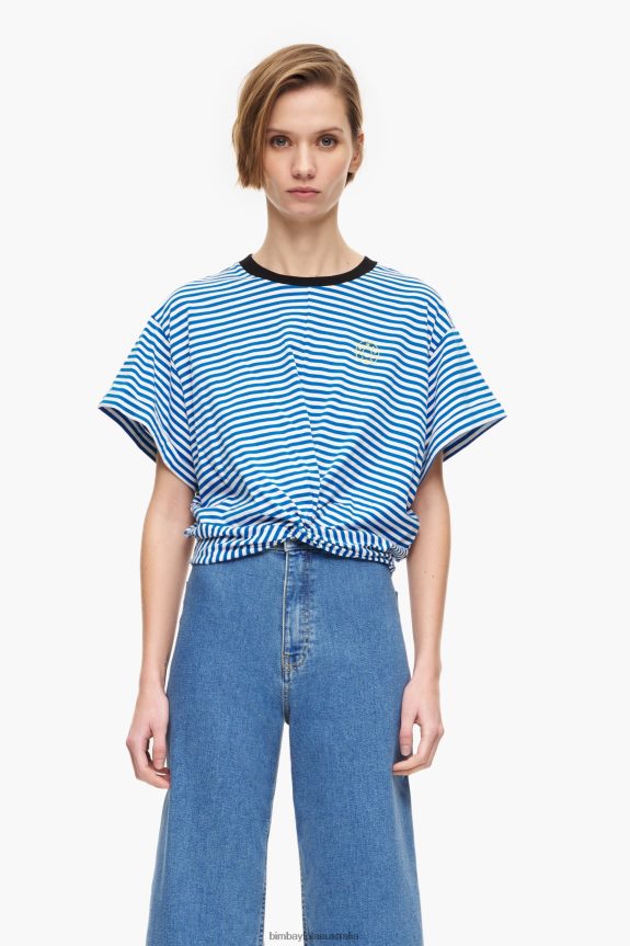 Clothing 4062VZ322 Blue And White Bimba Y Lola Knot Boxy T-Shirt