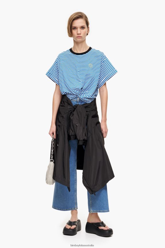Clothing 4062VZ322 Blue And White Bimba Y Lola Knot Boxy T-Shirt