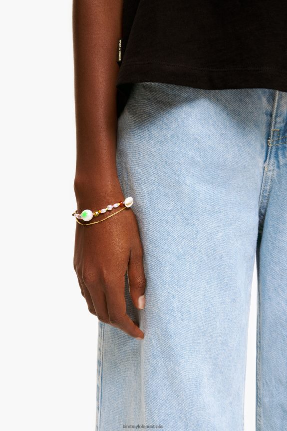 Accessories 4062VZ792 Silver Bimba Y Lola Chain Bracelet With Multicolor Pearls