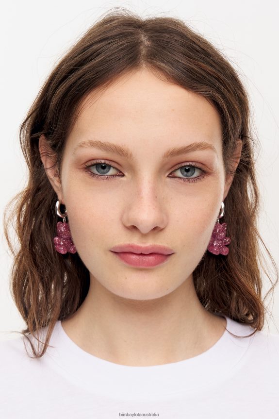 Accessories 4062VZ1139 Pink Bimba Y Lola Teddy Bear Hoop Earrings