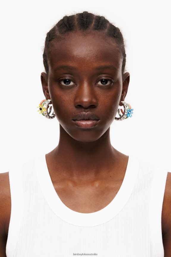 Accessories 4062VZ675 Multicolor Bimba Y Lola Flowers Maxi Hoop Earrings