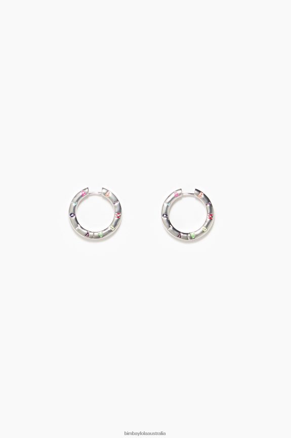 Accessories 4062VZ717 Dark Silver And Multicolor Bimba Y Lola Logo Hoop Earrings