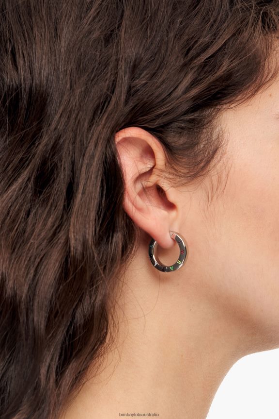 Accessories 4062VZ717 Dark Silver And Multicolor Bimba Y Lola Logo Hoop Earrings