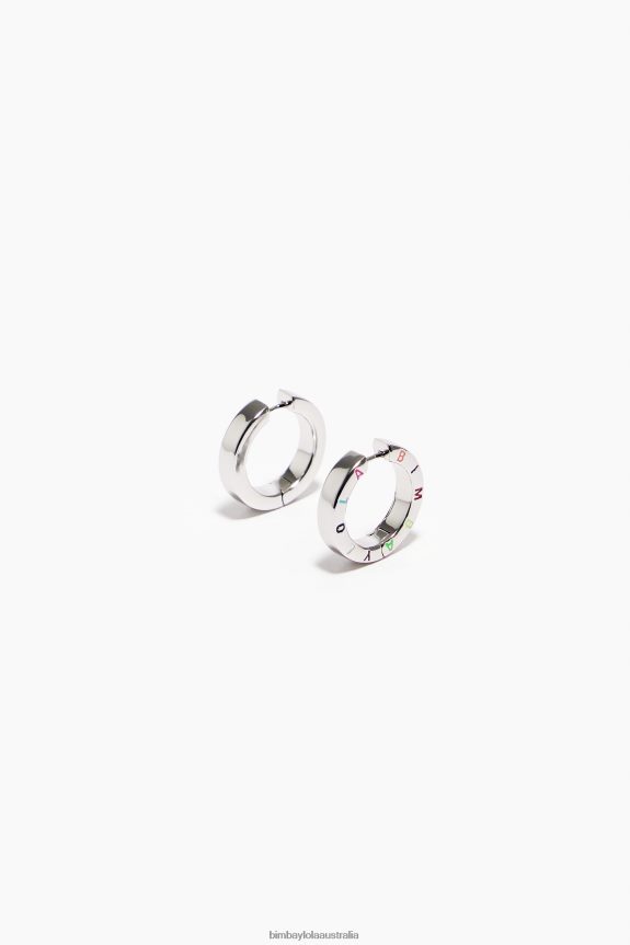 Accessories 4062VZ717 Dark Silver And Multicolor Bimba Y Lola Logo Hoop Earrings