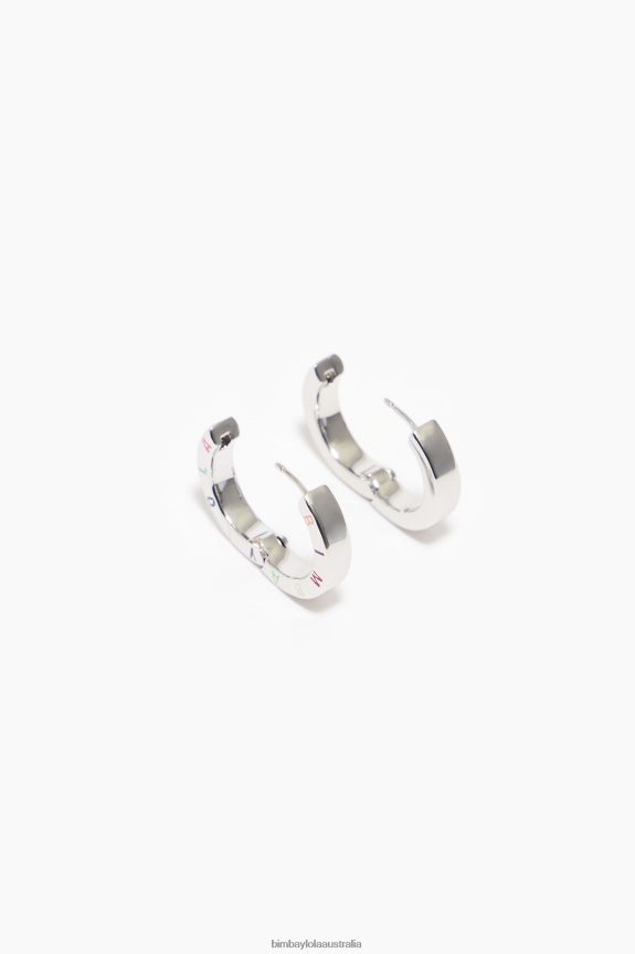 Accessories 4062VZ717 Dark Silver And Multicolor Bimba Y Lola Logo Hoop Earrings