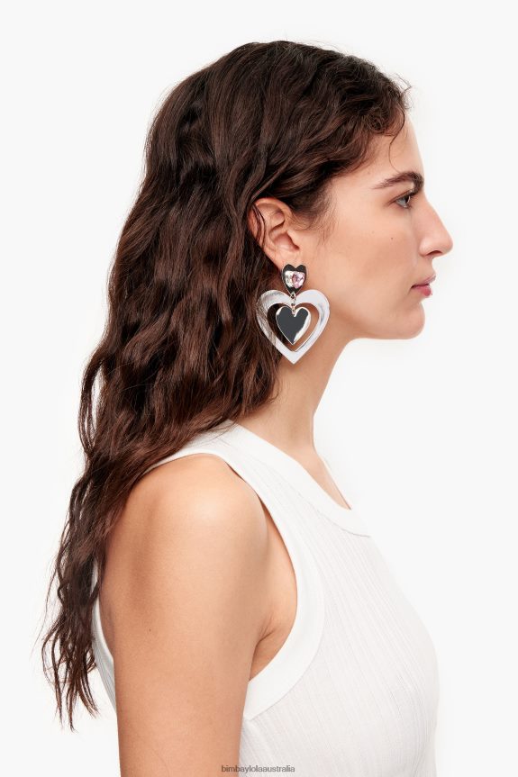 Accessories 4062VZ739 Silver Bimba Y Lola Heart Crystals Hoop Earrings