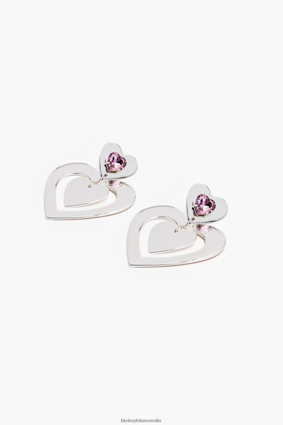 Accessories 4062VZ739 Silver Bimba Y Lola Heart Crystals Hoop Earrings