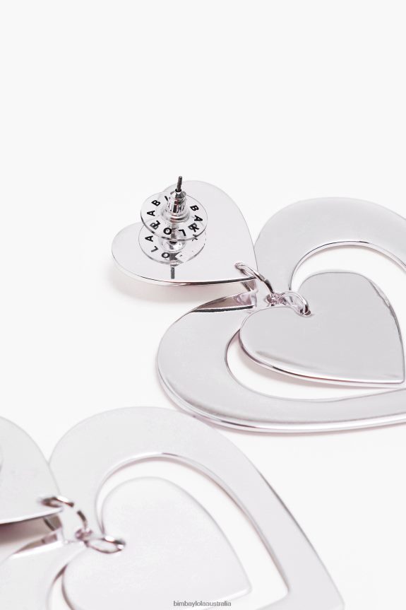 Accessories 4062VZ739 Silver Bimba Y Lola Heart Crystals Hoop Earrings