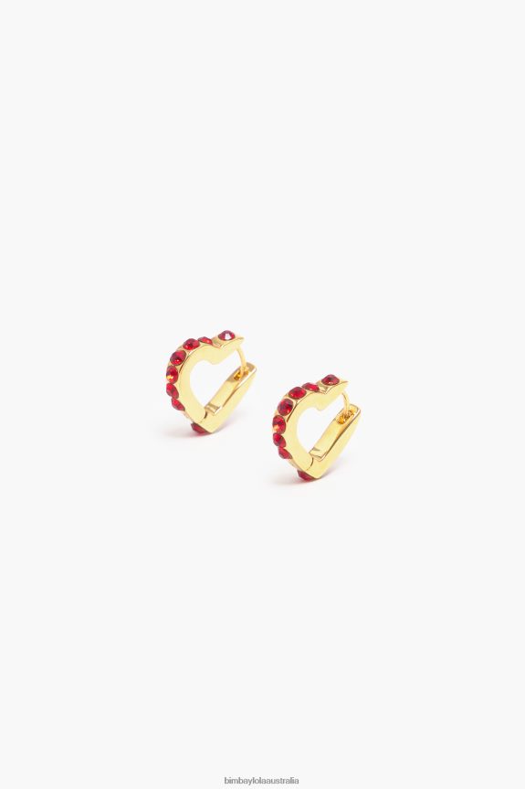 Accessories 4062VZ779 Red Bimba Y Lola Heart Crystals Hoop Earrings