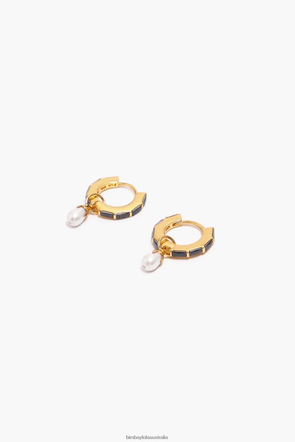 Accessories 4062VZ781 Black Bimba Y Lola Crystal Pearl Hoop Earrings
