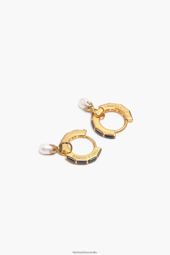 Accessories 4062VZ781 Black Bimba Y Lola Crystal Pearl Hoop Earrings
