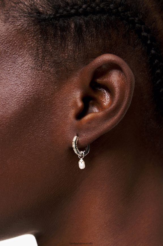 Accessories 4062VZ783 Silver Bimba Y Lola Crystal Pearl Hoop Earrings