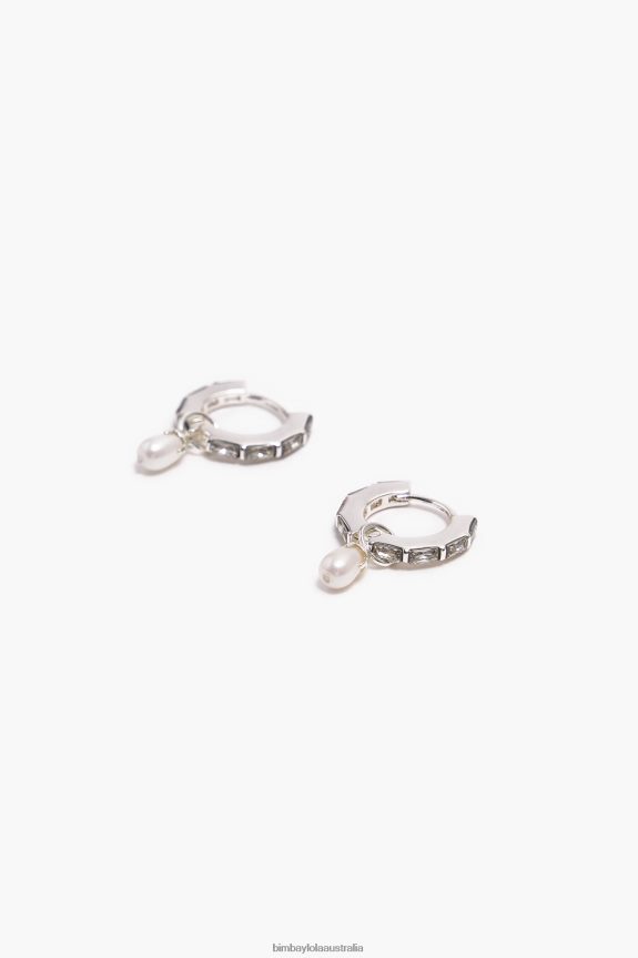 Accessories 4062VZ783 Silver Bimba Y Lola Crystal Pearl Hoop Earrings