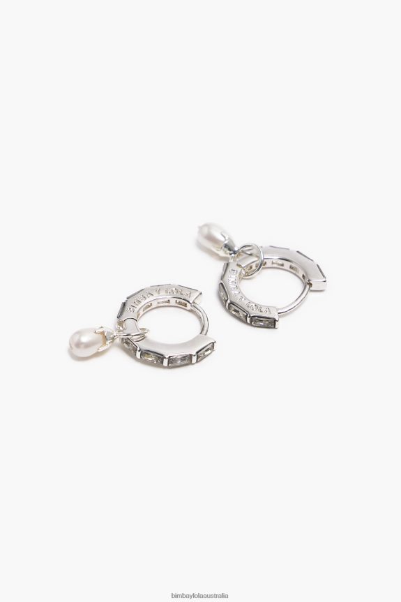 Accessories 4062VZ783 Silver Bimba Y Lola Crystal Pearl Hoop Earrings