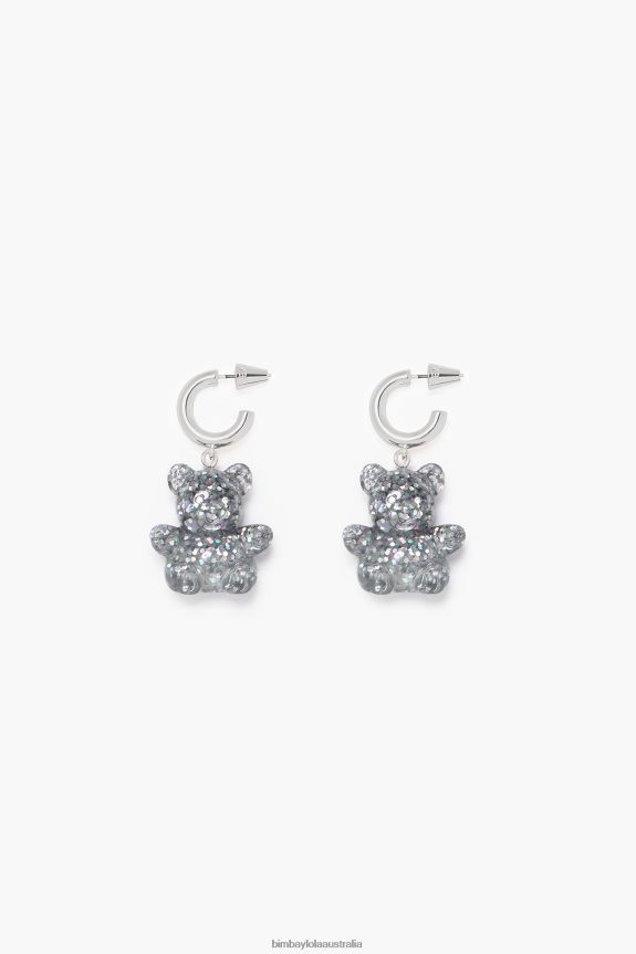 Accessories 4062VZ797 Silver Bimba Y Lola Long Resin Teddy Bear Earrings