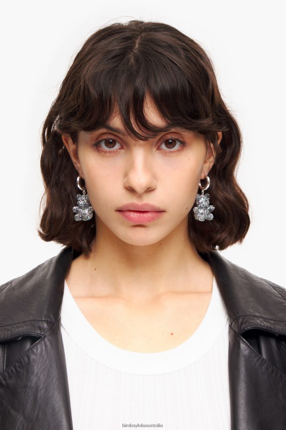 Accessories 4062VZ797 Silver Bimba Y Lola Long Resin Teddy Bear Earrings