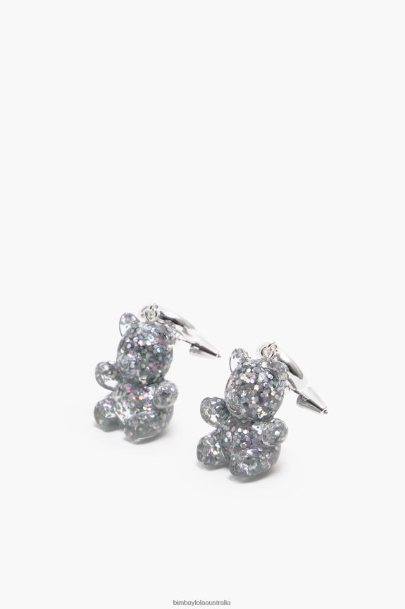 Accessories 4062VZ797 Silver Bimba Y Lola Long Resin Teddy Bear Earrings