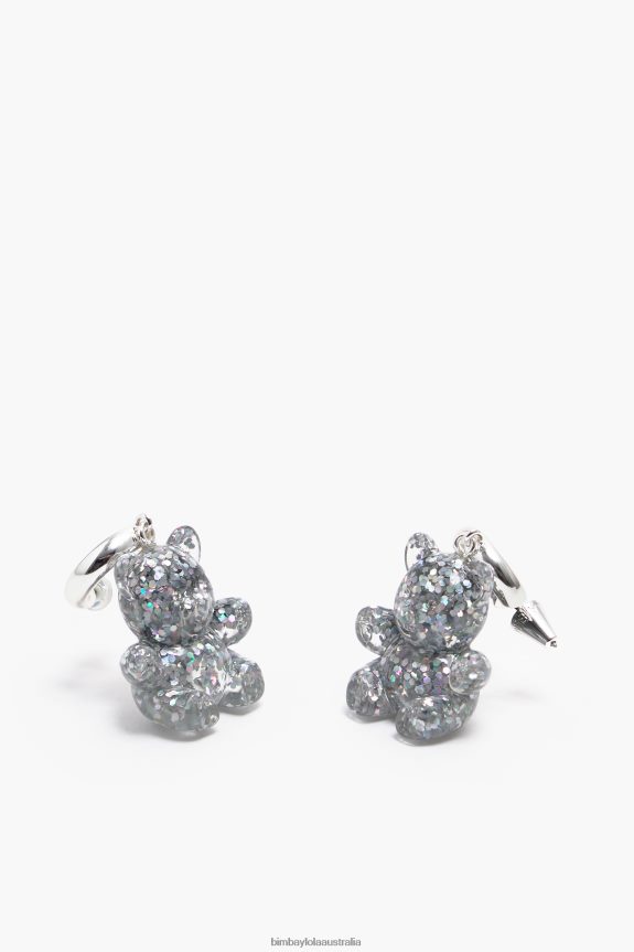 Accessories 4062VZ797 Silver Bimba Y Lola Long Resin Teddy Bear Earrings