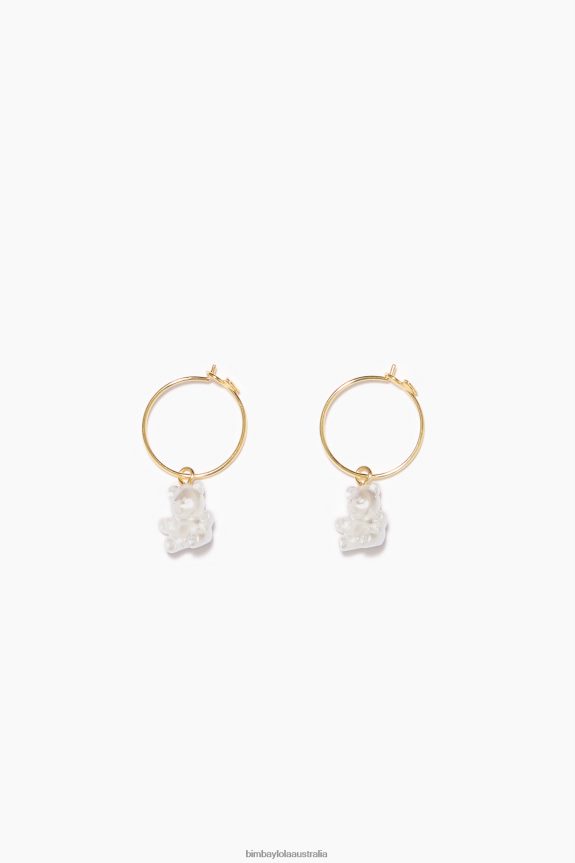 Accessories 4062VZ802 Golden Bimba Y Lola Pearl Teddy Bear Hoop Earrings