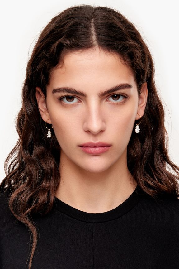Accessories 4062VZ802 Golden Bimba Y Lola Pearl Teddy Bear Hoop Earrings