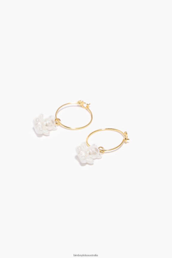 Accessories 4062VZ802 Golden Bimba Y Lola Pearl Teddy Bear Hoop Earrings