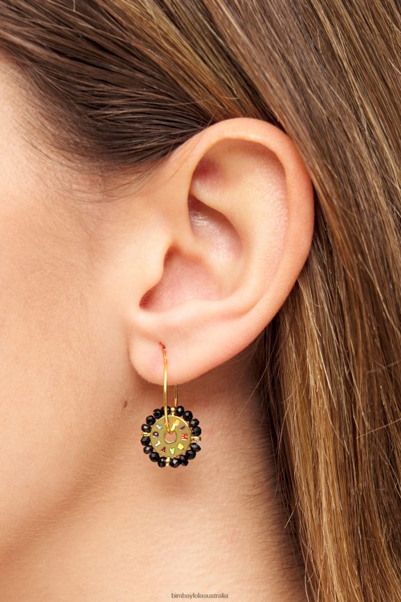 Accessories 4062VZ814 Black Bimba Y Lola Crystal Golden Hoop Earrings