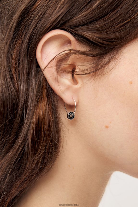 Accessories 4062VZ829 Black Bimba Y Lola Enamel Logo Hoop Earrings
