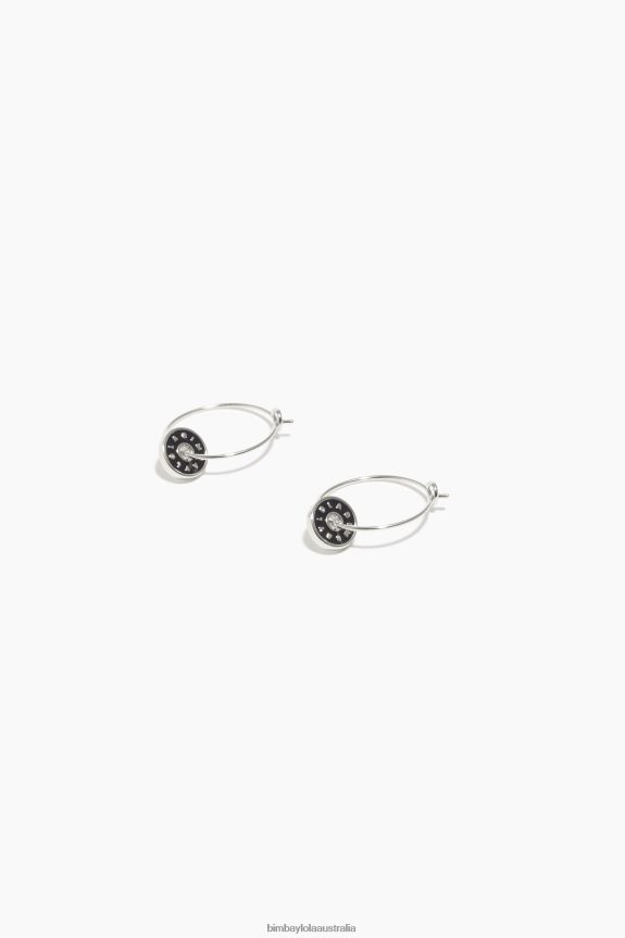 Accessories 4062VZ829 Black Bimba Y Lola Enamel Logo Hoop Earrings