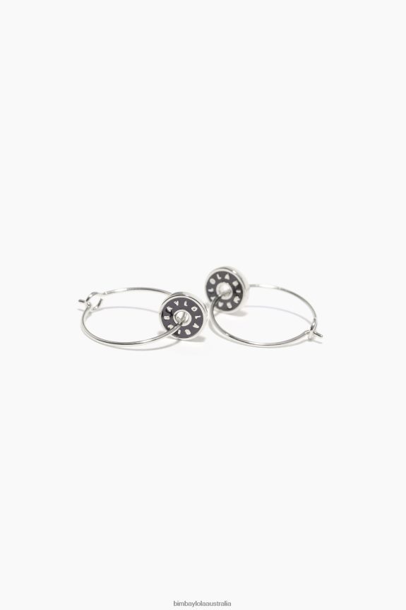 Accessories 4062VZ829 Black Bimba Y Lola Enamel Logo Hoop Earrings