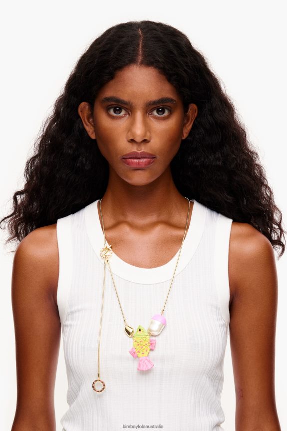 Accessories 4062VZ700 Pink Bimba Y Lola Multicolor Raffia Necklace