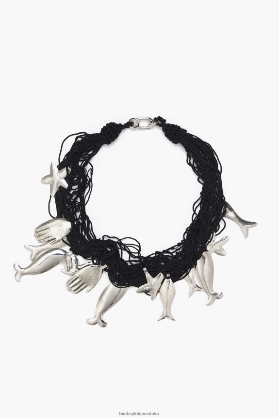 Accessories 4062VZ849 Black Bimba Y Lola Long Cord Dolphins Necklace