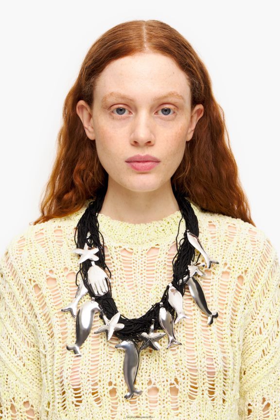 Accessories 4062VZ849 Black Bimba Y Lola Long Cord Dolphins Necklace