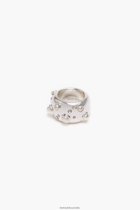 Accessories 4062VZ685 Silver Crystal Bimba Y Lola Pearl Ring