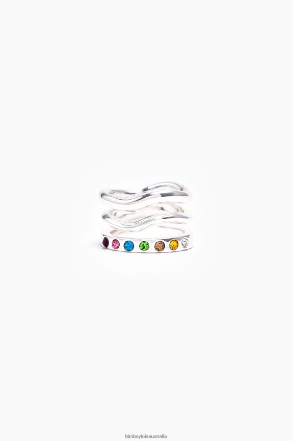 Accessories 4062VZ842 Multicolor Bimba Y Lola Three-Band Crystals Ring