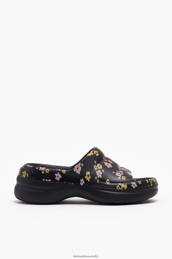 Footwewar 4062VZ595 Black Bimba Y Lola Acrylic Flowers Print Platform Flip-Flop