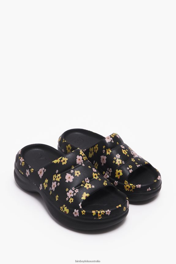 Footwewar 4062VZ595 Black Bimba Y Lola Acrylic Flowers Print Platform Flip-Flop