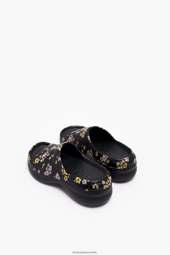 Footwewar 4062VZ595 Black Bimba Y Lola Acrylic Flowers Print Platform Flip-Flop