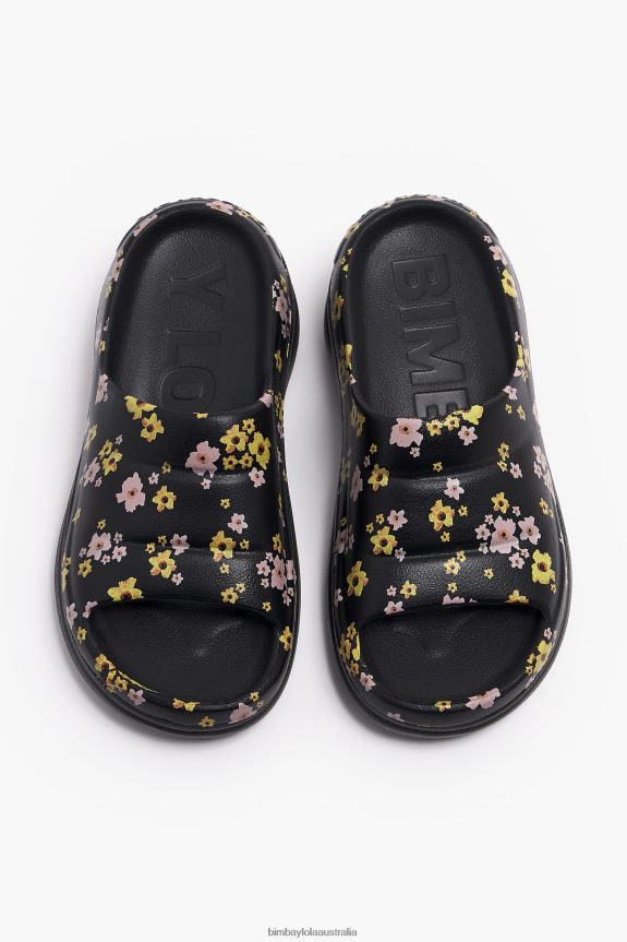Footwewar 4062VZ595 Black Bimba Y Lola Acrylic Flowers Print Platform Flip-Flop