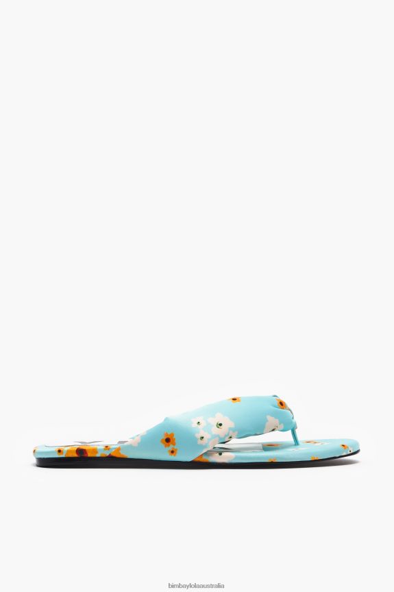 Footwewar 4062VZ571 Blue Bimba Y Lola Acrylic Flowers Print Tubular Flat Sandal