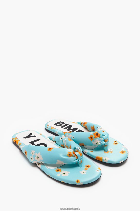 Footwewar 4062VZ571 Blue Bimba Y Lola Acrylic Flowers Print Tubular Flat Sandal