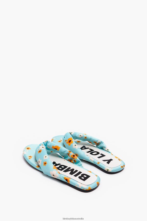 Footwewar 4062VZ571 Blue Bimba Y Lola Acrylic Flowers Print Tubular Flat Sandal