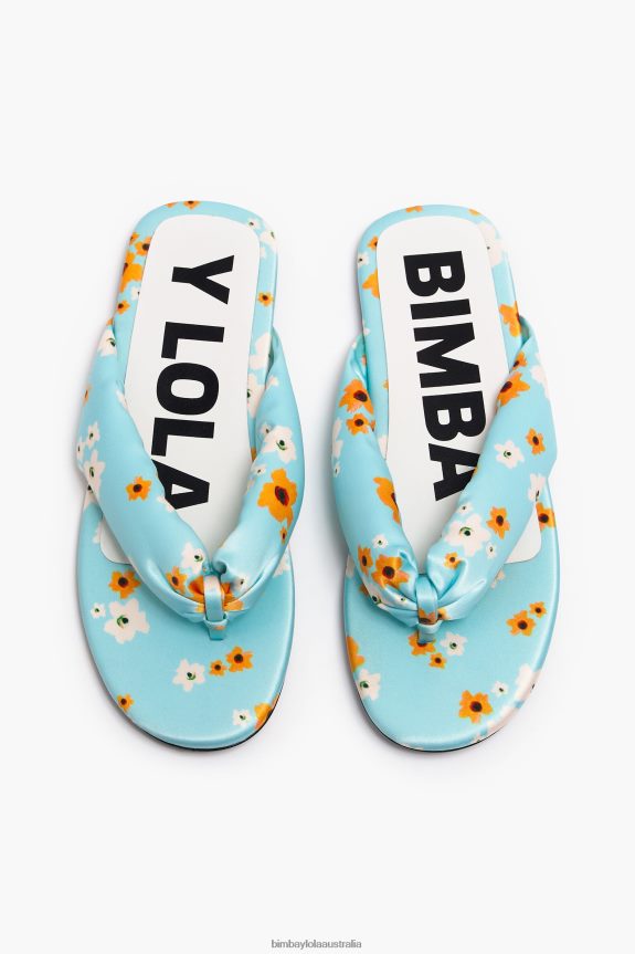 Footwewar 4062VZ571 Blue Bimba Y Lola Acrylic Flowers Print Tubular Flat Sandal