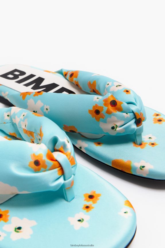 Footwewar 4062VZ571 Blue Bimba Y Lola Acrylic Flowers Print Tubular Flat Sandal